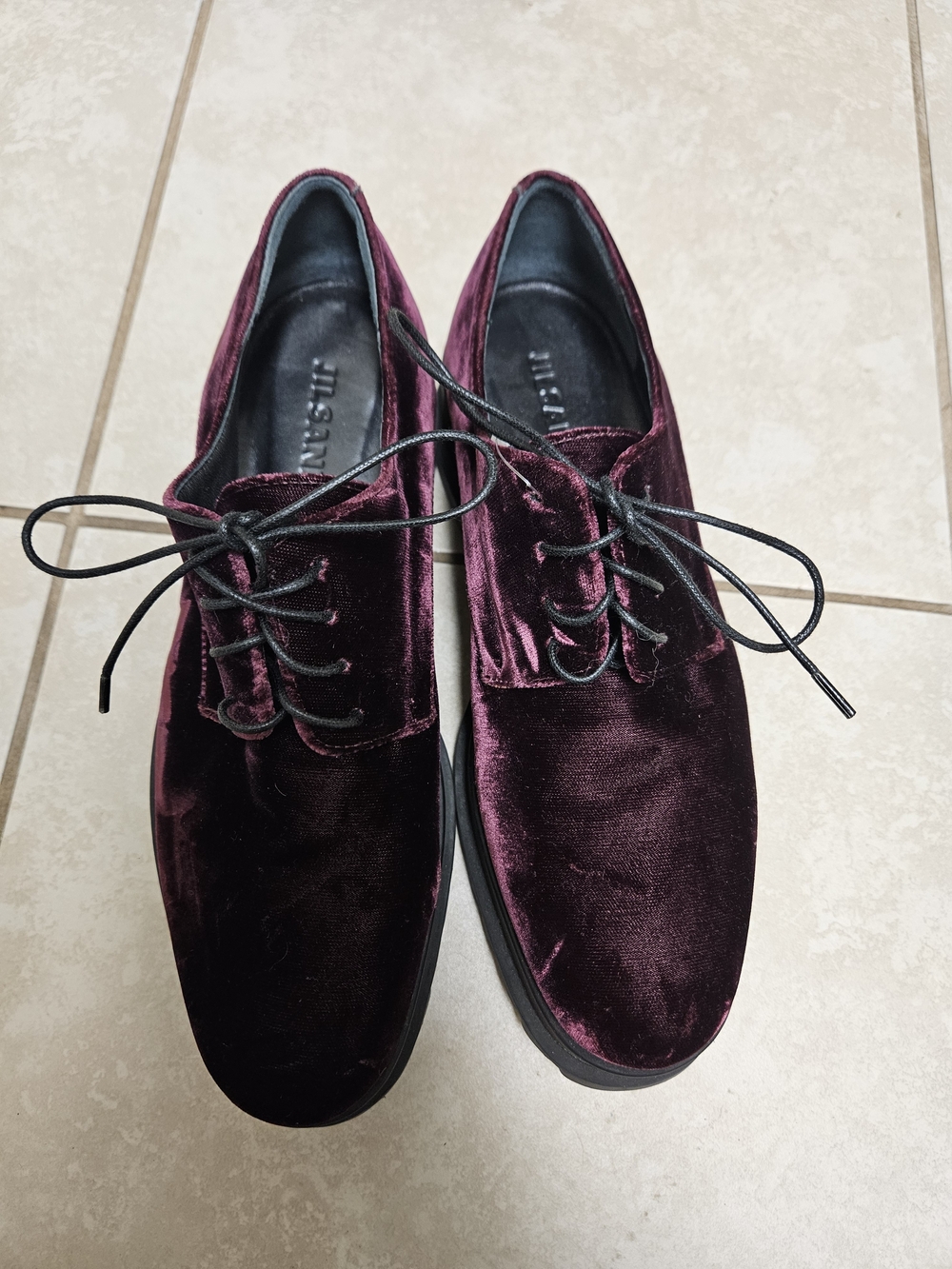 Jil Sander Velvet Oxford Shoes in Burgundy